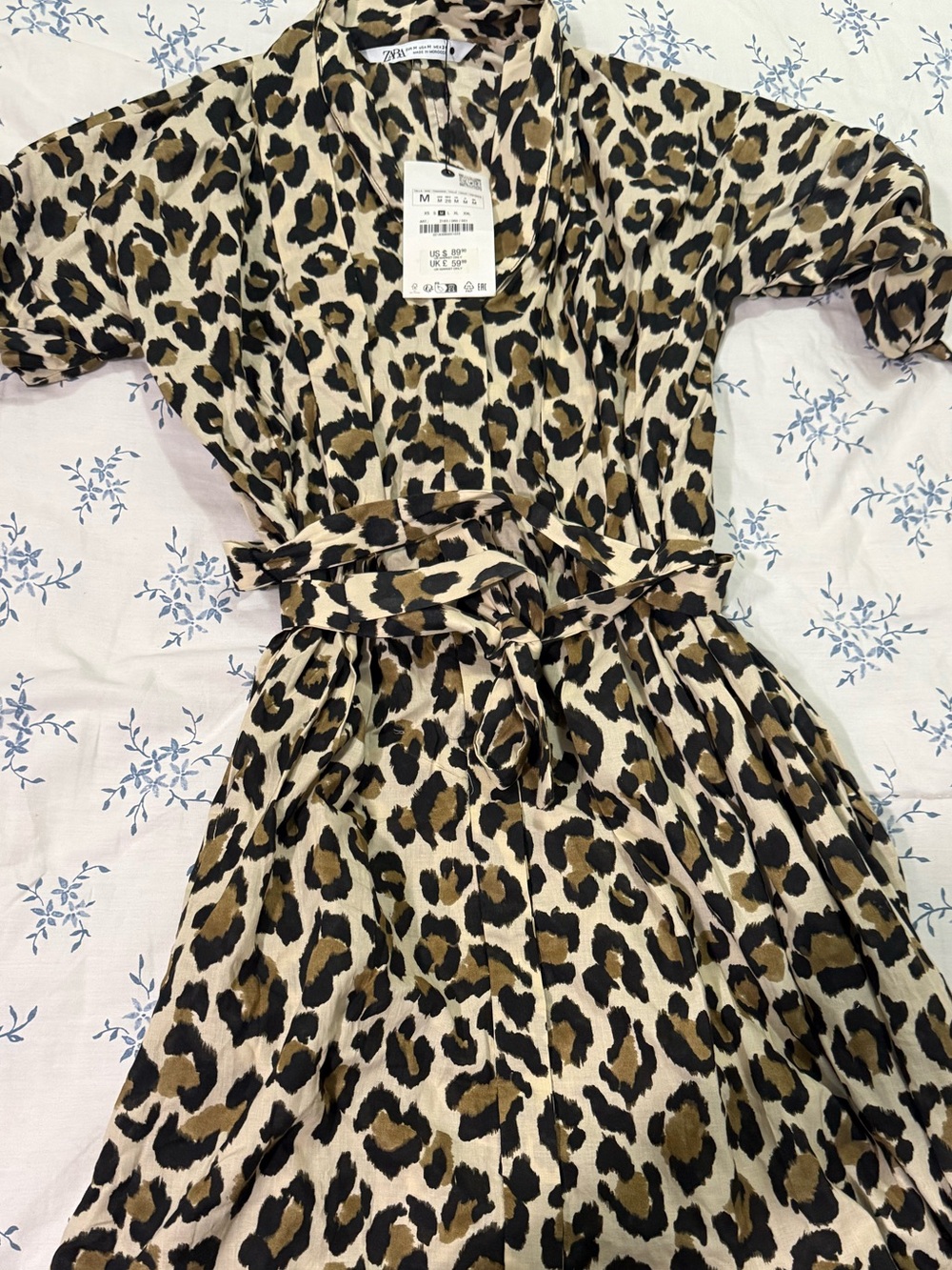 Zara Beige Black Leopard-Print Midi Shirt Dress